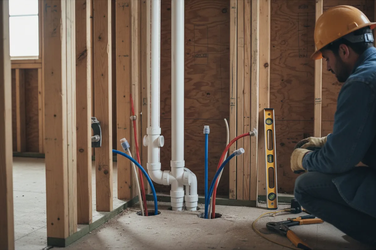 Drain and supply rough-in during Leak Detection in Meshoppen